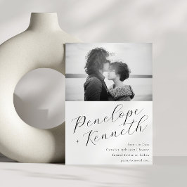 Elegant Script Calligraphy White Bröllop Photo Spara Datumet