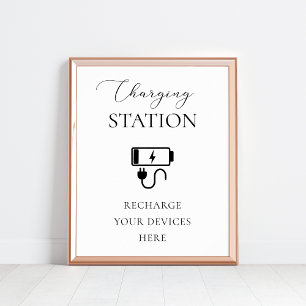 Elegant Script Charging Station Bröllop-tecken Poster