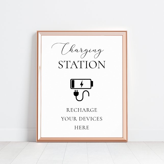Elegant Script Charging Station Bröllop-tecken Poster (Skapare uppladdad)