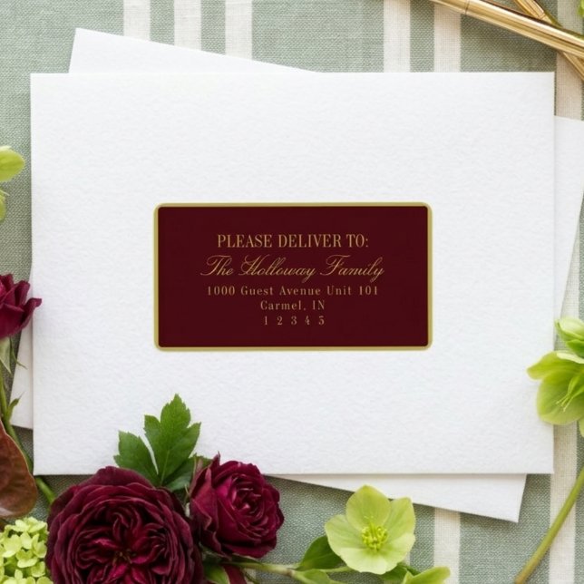 Elegant Script Chartreuse Burgundy Formal Wedding Adressetikett (Elegant Script Chartreuse Burgundy Formal Wedding Label)
