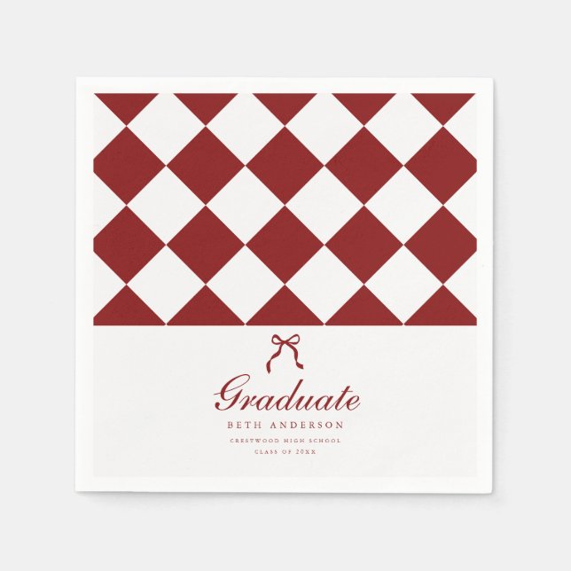 Elegant Script Checkered Coquette Graduation Party Pappersservett (Framsidan)