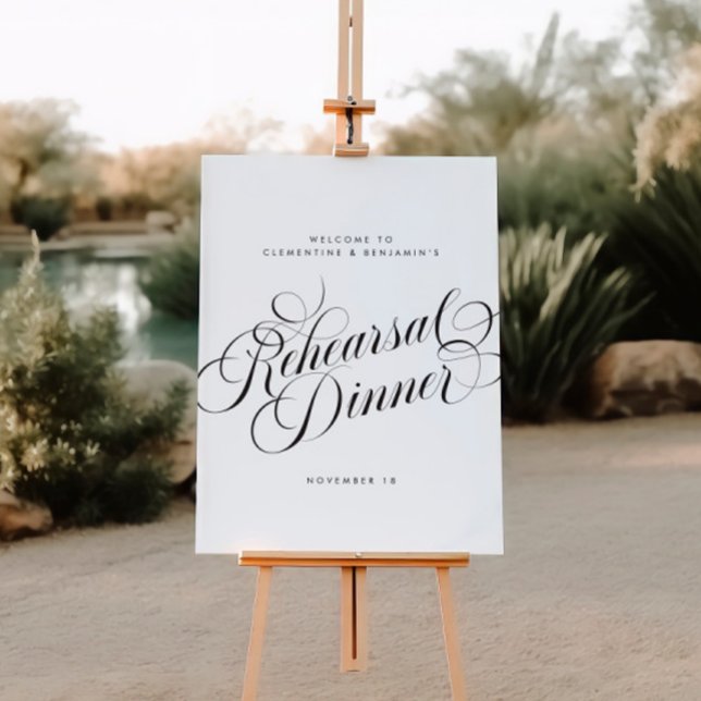 Elegant Script Chic Bröllop Rehearsal Dinner Sign Poster (Skapare uppladdad)