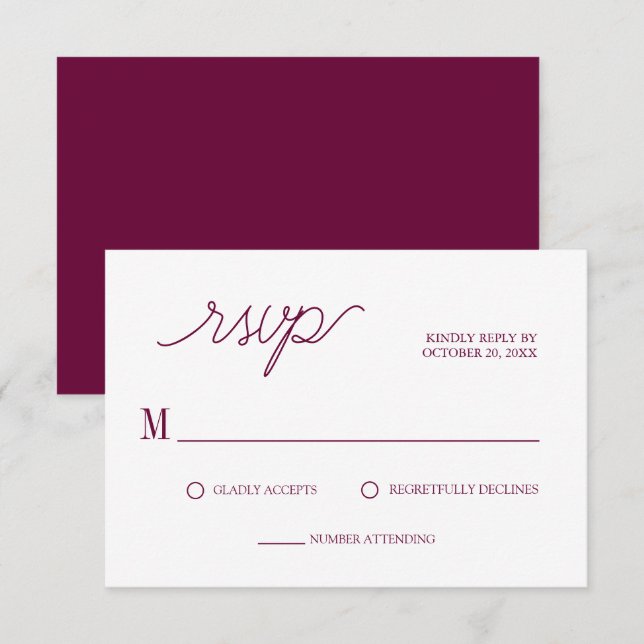 Elegant Script Chic Burgundy Minimal Bröllop OSA Kort (Fram/baksida)