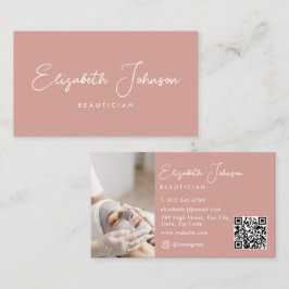 Elegant Script Chic Rosa Foto QR-kod Visitkort