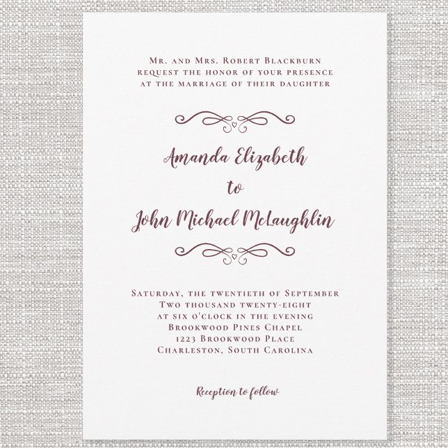 Elegant Script Classic Bröllop Burgundy White-Chic Inbjudningar (Skapare uppladdad)