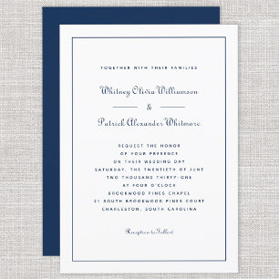 Elegant Script Classic Navy White Formal Bröllop Inbjudningar