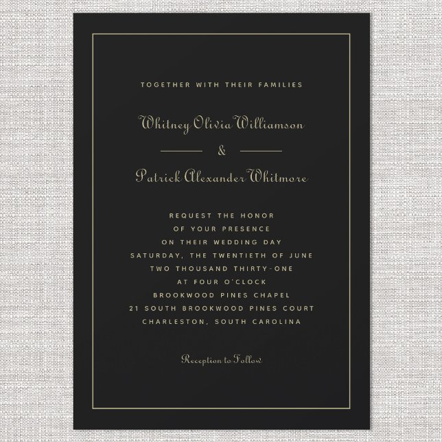 Elegant Script Classic Svart Guld Formella Bröllop Inbjudningar (Elegant Script Classic Black Gold Formal Weddings Invitation)