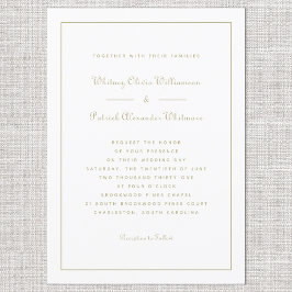 Elegant Script Classic Vitt Guld Formella Bröllop Inbjudningar