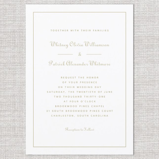 Elegant Script Classic White Guld Formal Bröllop Inbjudningar (Elegant Script Classic White Gold Formal Weddings Invitation)