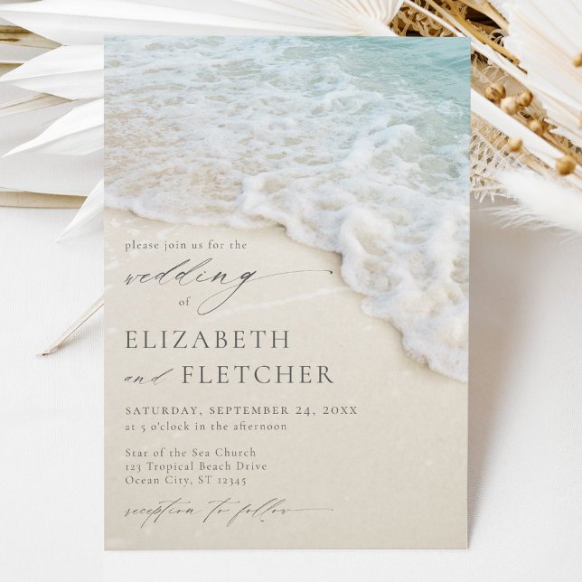 Elegant Script Coastal Beach Wedding Inbjudningar (Skapare uppladdad)