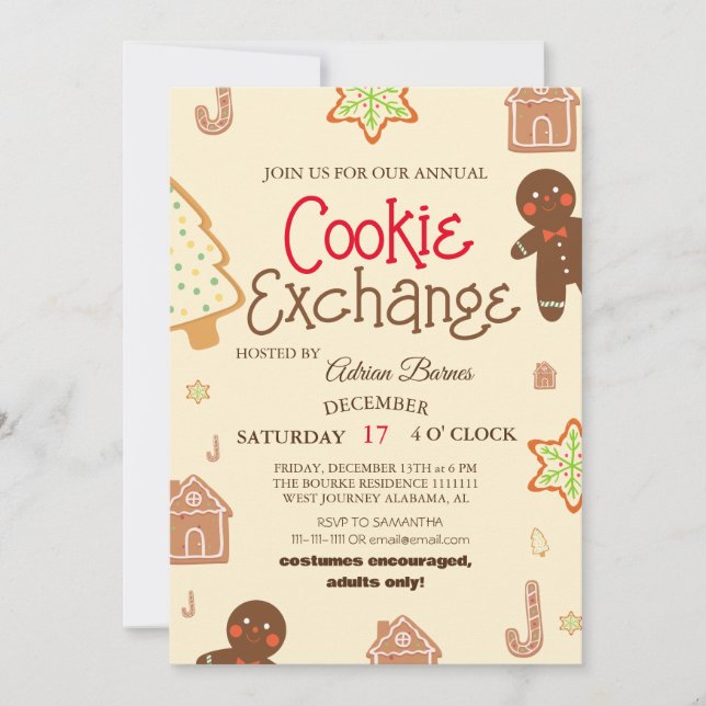Elegant Script Cookie Exchange jul Party Inv Inbjudningar (Framsida)