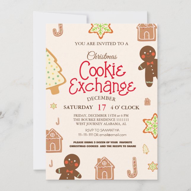 Elegant Script Cookie Exchange Julfest Invitation Inbjudningar (Framsida)