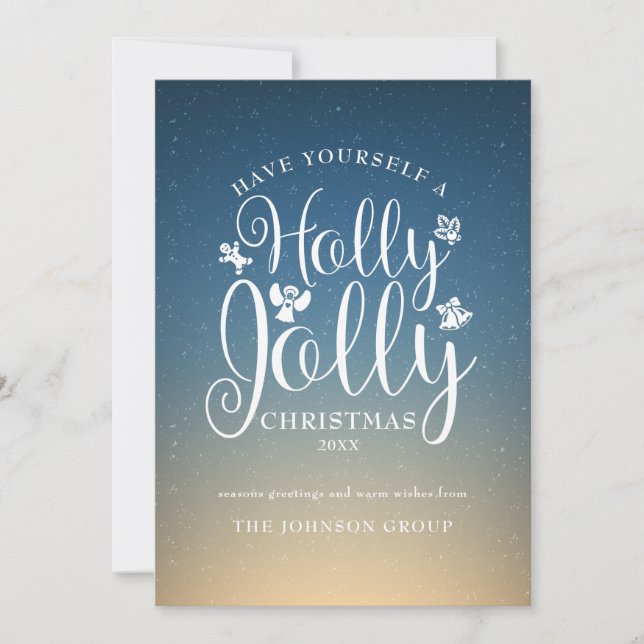 Elegant Script Corporate Holly Jolly-Helgdag Card Julkort (Framsida)