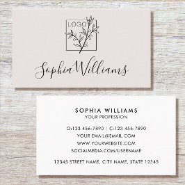 Elegant Script Custom Logo Modern Off-White Visitkort