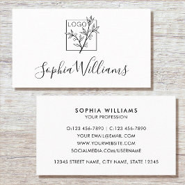 Elegant Script Custom Logo Modern White Visitkort