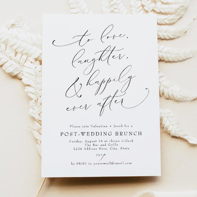 Elegant Script Dag Efter Bröllopsbrunch Inbjudningar (Love Laughter & Happy Ever After Day-After Post Wedding Brunch Invitation)