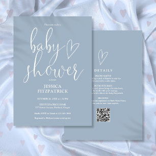 Elegant Script Dammig Blå Allt-i-allt-Babyfest Inbjudningar