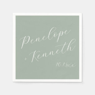 Elegant Script Dammigt Sagegrönt Bröllop Anpassat  Pappersservett