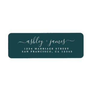 Elegant Script Deep Teal Bröllop Returadress Etikett