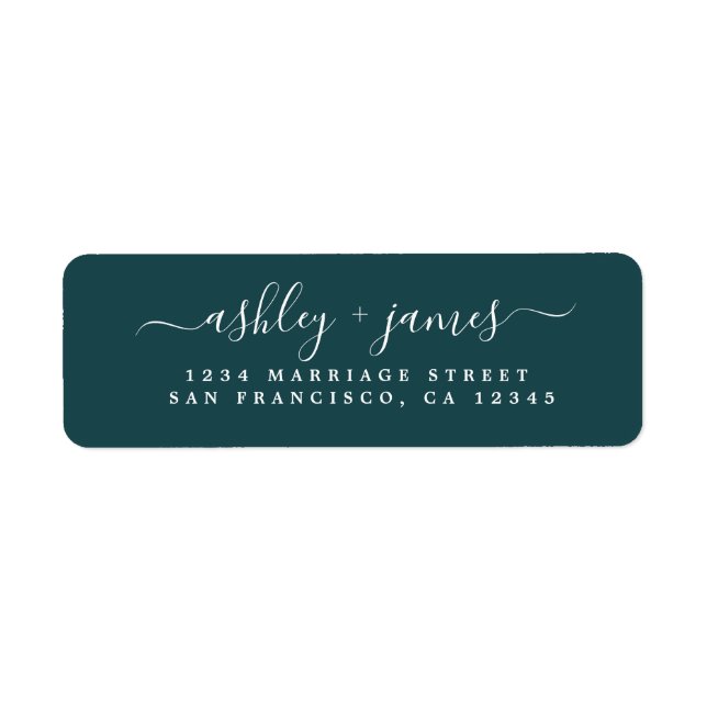 Elegant Script Deep Teal Bröllop Returadress Etikett (Framsidan)