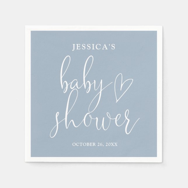 Elegant Script Dusty Blue Baby Shower Pappersservett (Framsidan)