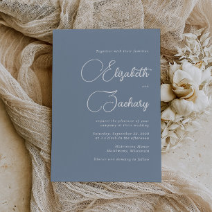 Elegant Script Dusty Blue Bröllop Inbjudningar