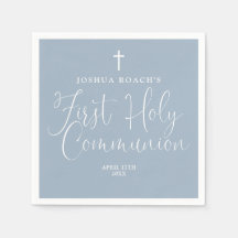 Elegant Script Dusty Blue First Heliga Communion