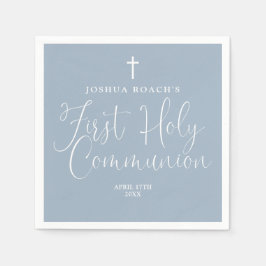 Elegant Script Dusty Blue First Heliga Communion Pappersservett
