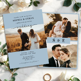 Elegant Script Dusty Blue Photo Bröllop Inbjudningar