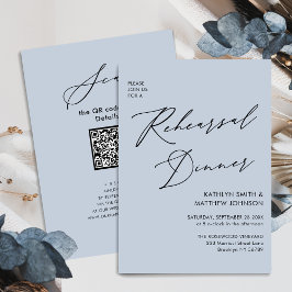 Elegant Script Dusty Blue Rehearsal Dinner QR Inbjudningar