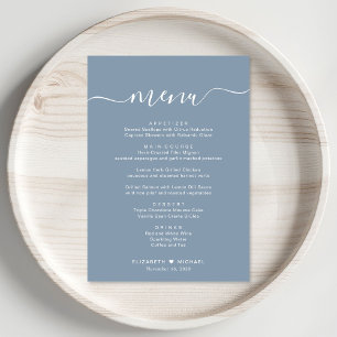 Elegant Script Dusty Blue Wedding Reception Meny