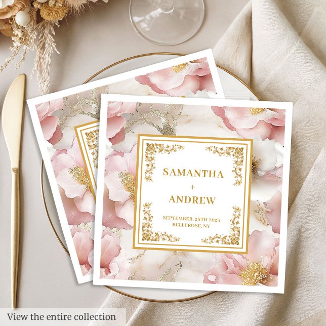 Elegant Script Dusty Rosa Blommigt Helt redigerbar Pappersservett (Elegant Script Dusty Pink Floral Fully Editable Paper Dinner Napkins)