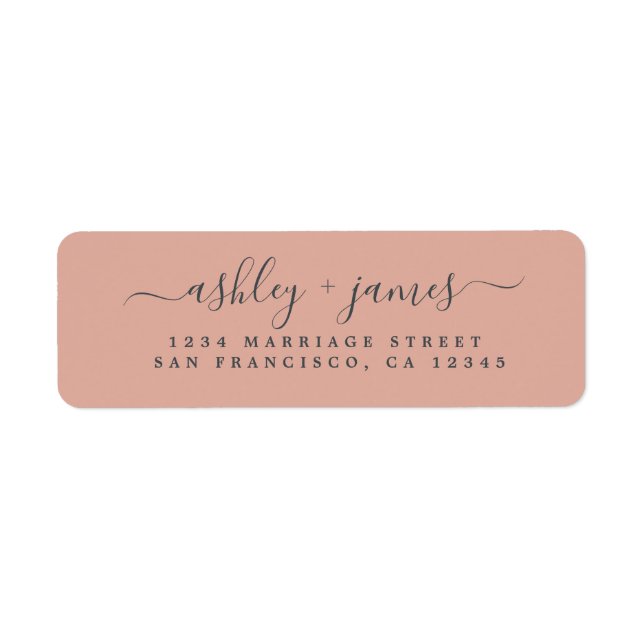 Elegant Script Dusty Rosa Bröllop Returadress Etikett (Framsidan)