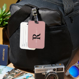 Elegant Script Dusty Rosa Monogram Namn Travel Bagagebricka