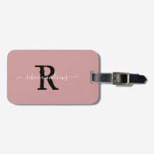 Elegant Script Dusty Rosa Monogram Namn Travel