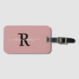 Elegant Script Dusty Rosa Monogram Namn Travel Bagagebricka