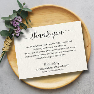 Elegant Script Ecru Funeral Tack Kort