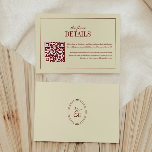 Elegant Script Elfenbenskräm QR-kod Bröllopsdetalj Tilläggskort (Skapare uppladdad)