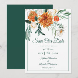 Elegant Script Emerald Grönt HöstBlommigt Bröllop Spara Datumet