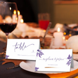 Elegant Script Emerald Lila Eucalyptus Bröllop Placeringskort