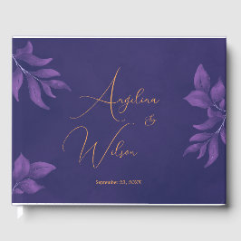 Elegant Script Emerald Lila och Guld Bröllop Gästböcker