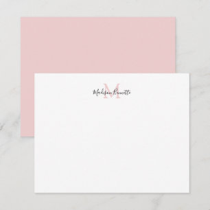 Elegant Script Enkel Rosa Guld Monogram Anteckningskort