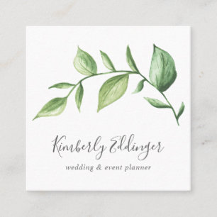 Elegant Script Enkel Rustic Grey Botanical Fyrkantigt Visitkort