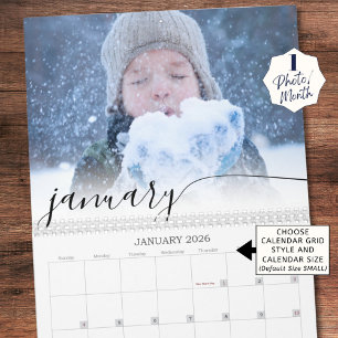 Elegant Script - enkelt ett foto per månad Kalender