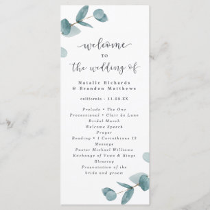 Elegant Script Eucalyptus Bröllop Ceremony Program