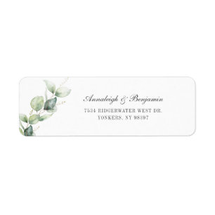 Elegant Script Eucalyptus Bröllop Returadress Etikett