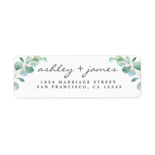 Elegant Script Eucalyptus Bröllop Returadress L Etikett