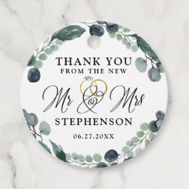 Elegant Script Eucalyptus Bröllop Tack Gåvor Etiketter