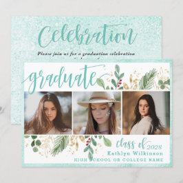 Elegant Script Eucalyptus Greenery 3 Photo Grad Inbjudningar