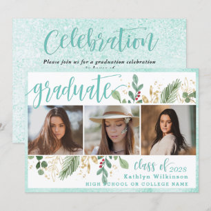 Elegant Script Eucalyptus Greenery 3 Photo Grad Inbjudningar